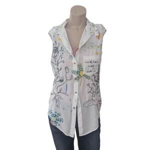 Desigual White Button Down Shirt with Artistic Print_ ptp 19"